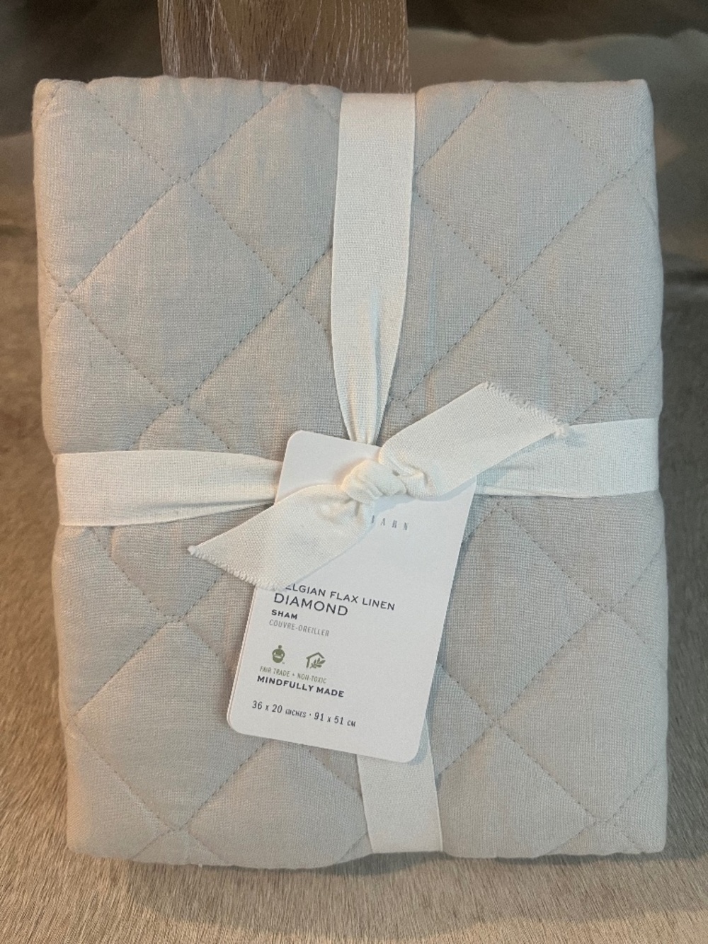 Pottery Barn Belgian Flax Linen Diamond Quilted King Sham NWT